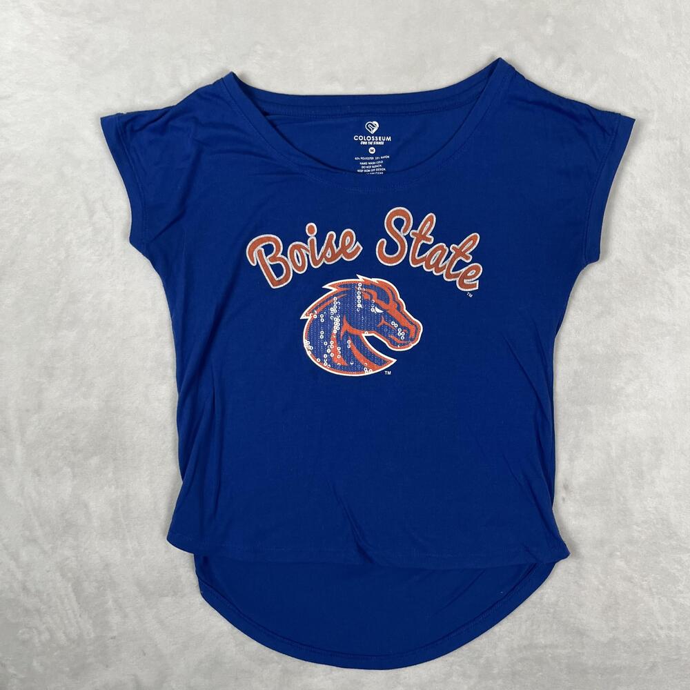 Boise State Broncos Shirt Womens Medium Blue NCAA Football Colosseum Sequin